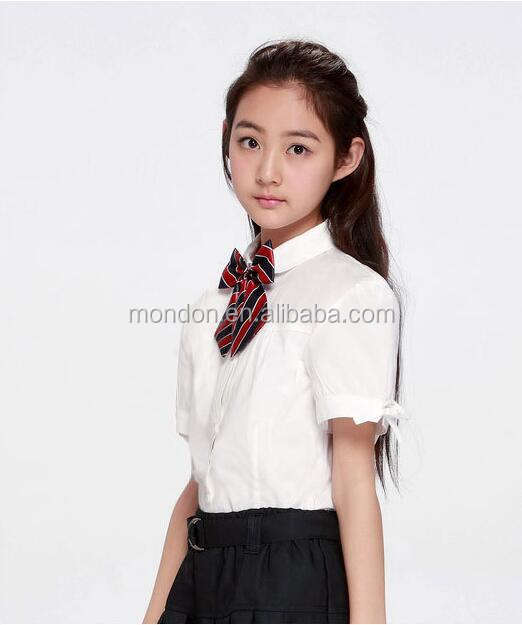 100% cutton Primary Uniforme Escolar Camisa Blanca de Manga Corta