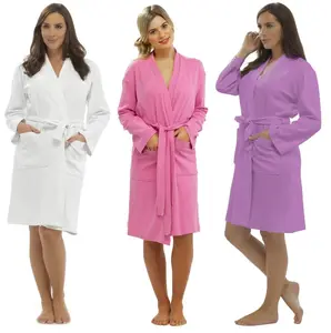 Ladies Warm Pink White Purple 100% Polyester Waffle Dressing Gown Kimono Peignoir de bain Peignoir Femmes