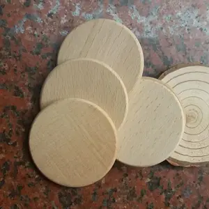 Hout ronde disc blank 2 "Beukenhout Platte Ronde Coin Natuurlijke Hout Discs