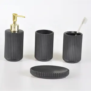 Black ceramic bathroom accessories set china soap dispensers dish tumbler toothbrush holder