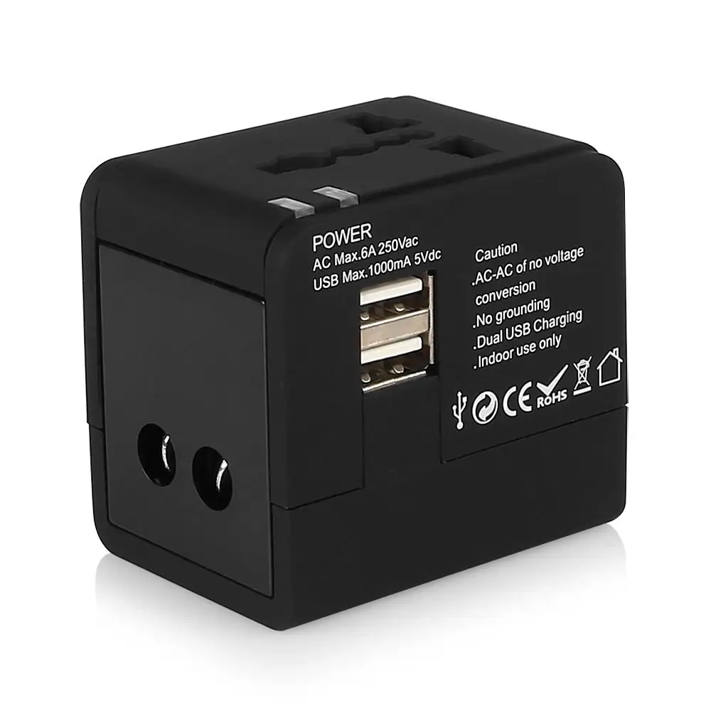 1A Universal World Travel Adapter Converter With Dual USB Charger AU/UK/US/EU Plug