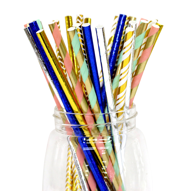 Hot Sale 25pcs Per Opp Bag Thin Striped Paper Straws Drinking Art Party Straws