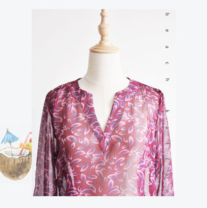 Resorte de las mujeres de impresión Floral 3/4 <span class=keywords><strong>manga</strong></span> Irregular Hem túnica asimétrica suelta blusa larga Tops - Product Image 5