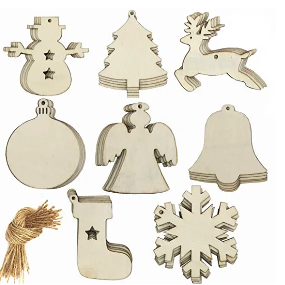 FAI DA TE In Bianco Artigianato Incompiuto di Legno Ornamenti Di Natale con Ritorti Fette di Legno con Fori Grande per la decorazione Di Natale