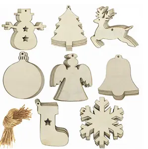 DIY空白工艺品未完成木制圣诞饰品缠绕木片带孔伟大的圣诞装饰