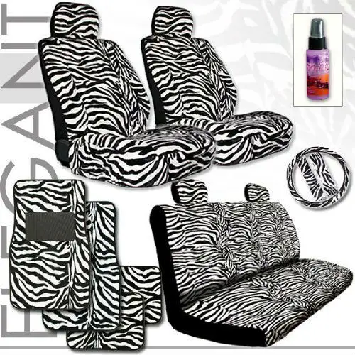 White Zebra with Black Stripes Animal Print Safari Front Car Truck SUV Low Back Bucket Seat Covers