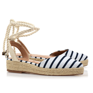 Mùa Hè Sọc Vải Đay Duy Nhất Ren Lên Phụ Nữ Espadrilles Sandal Giày Phẳng - Product Image 2