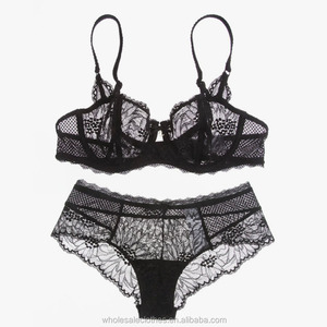 Dames nouveau Sheer Mince Maille et Dentelle Soutien-Gorge Ensemble Doux Coupe Armature Triangela Soutien-Gorge Sexy Mesh Panty - Product Image 1