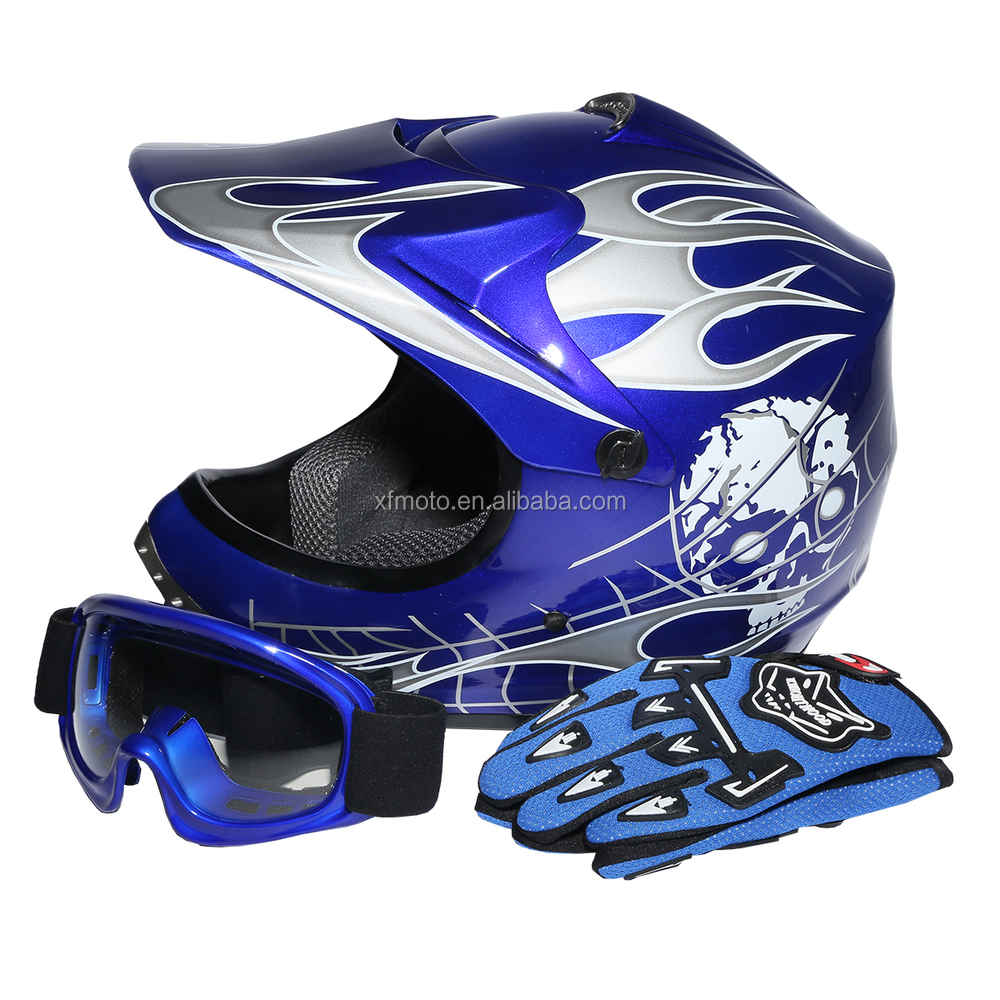 bike helmet w goggles gloves s m l Full-Size Helmet, Gloves, & Combo road helmet will not exert too much pressure on childrens shoulders and necks even after long TCT-MOTORPARTS Black Skull Boy DOT