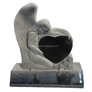 中国山西黒御影石モニュメント彫刻天使ハグハート墓石墓石 - Product Image 2