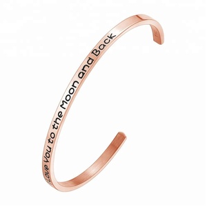 Brazalete de acero inoxidable liso de 4mm, pulsera inspiradora con mensaje grabado personalizado - Product Image 5