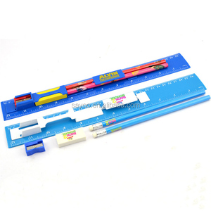 Regalo promozionale di alta qualità 30 cm righello di plastica set con temperamatite e gomma