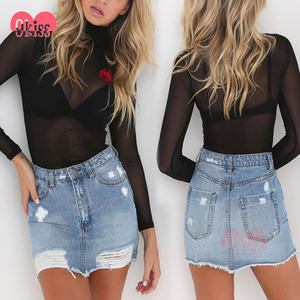 Caliente de Malla de Manga Larga Tops Tee Blusa Escarpada Atractiva Opacidad Tops - Product Image 2