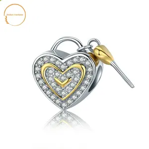 925 Sterling Silver Heart Lock Key Charms Đối Với Bracelet Làm Đồ Trang Sức