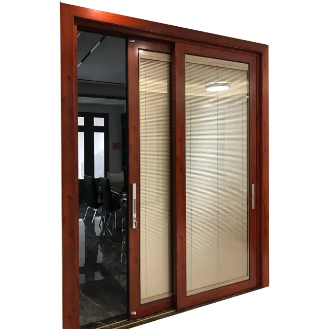 Perfil de aluminio para puerta corredera de cristal onitek, persianas de control eléctrico, puerta de vidrio deslizante con persianas