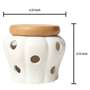 White Ceramic <strong>Garlic</strong> Keeper Kitchen Storage Container <strong>Garlic</strong> <strong>Jar</strong> with Bamboo Wood Lid - Product Image 3