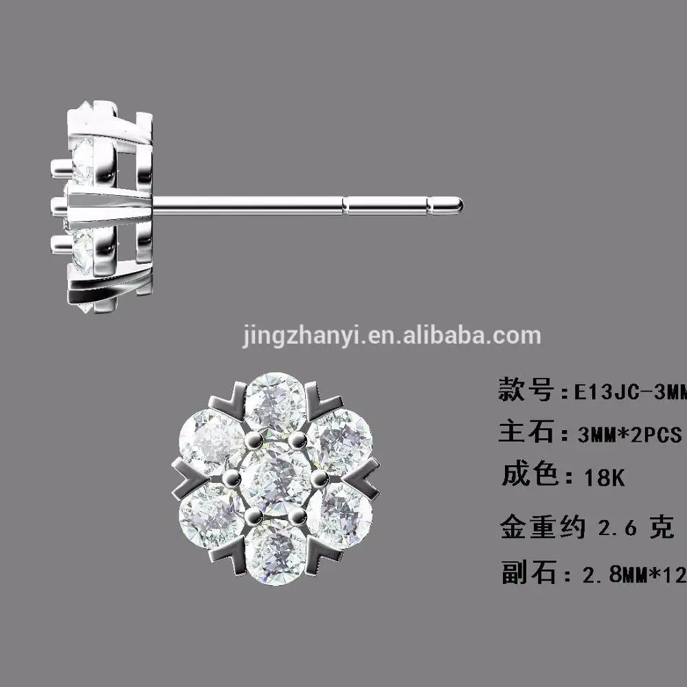 Anting-anting kancing berlian alami bertatahkan emas 18K anting-anting manufaktur berlian bertatahkan perak pengolahan cetakan