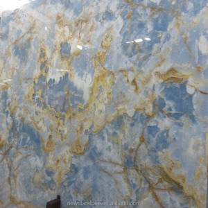 Newstar geniş Sky Blue Onyx cam mermer arkadan aydınlatmalı tezgah slab mavi şeffaflık oniks döşeme