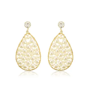 E-730 large trendy pearl gold stainless steel jewelry earring