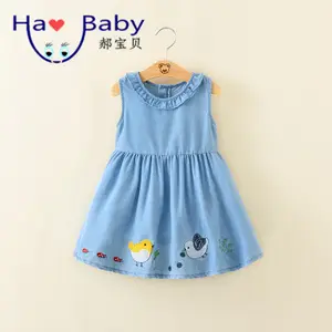 Hao Baby Sommer New Children Denim Besticktes Kleid Ärmelloses Kinder Cartoon Tank Kleid
