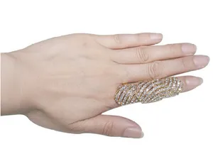 Rhinestone Zırh Takı Knuckle Menteşeli Ayarlanabilir Uzun Çift Tam Parmak Yüzük