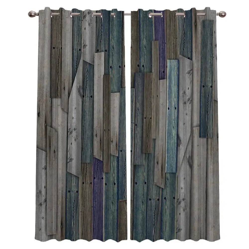 Rideau chaîne avec perles décoratives pour fenêtre, tissu imprimé en bois, Design Vintage, 1 pièce