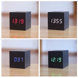 <strong>USB</strong> Power Voice Controlled MDF Wooden Cube Shape <strong>Digital</strong> <strong>LED</strong> Clock <strong>Calendar</strong> - Product Image 4