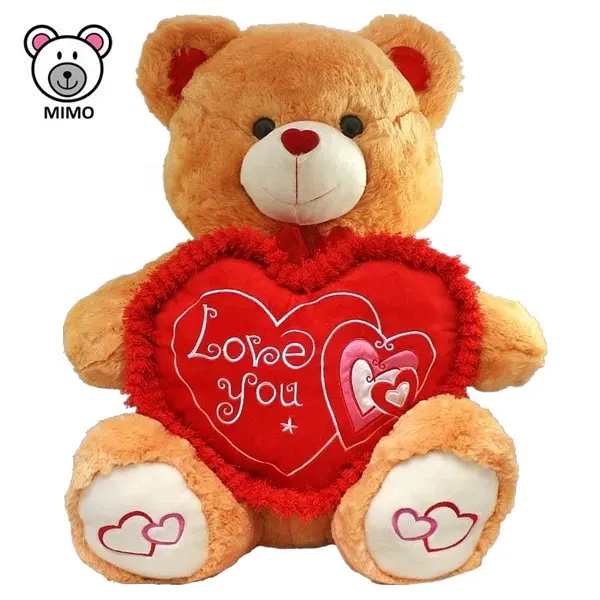 Mainan Mewah Hadiah Valentine Baru Boneka Beruang Teddy dengan LOGO Kustom Hati Merah Kartun Boneka Hewan Lucu Mainan Lembut Beruang Valentine Mewah