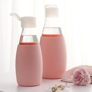 Fancy <strong>Hot</strong> Unique Shaped Custom Girl CHildren 330ml <strong>Mini</strong> Glass Drinking Sports <strong>Water</strong> <strong>Bottle</strong> With Silicone Sleeve - Product Image 1