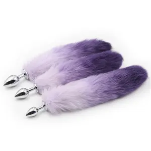 Sexy Real Fur Fox Tail With Metal Anal Plug Butt Sex Anal Toy Gradient Color