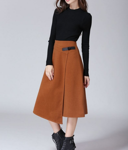 New Fashion Women Autumn Winter High Waist <strong>Skirt</strong> <strong>Wool</strong> <strong>Skirt</strong> Irregular Casual Mid-long <strong>Skirts</strong> - Product Image 3