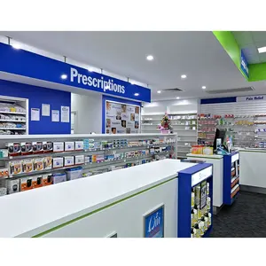 Estantes de farmacia personalizados LUX, diseños de muebles de exhibición de Farmacia y decoración de interiores
