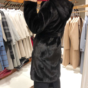 Di inverno Delle Donne <span class=keywords><strong>Lungo</strong></span> <span class=keywords><strong>Nero</strong></span> <span class=keywords><strong>Con</strong></span> Cintura di Disegno di Lusso Completa Pelt Scaldino Reale <span class=keywords><strong>Pelliccia</strong></span> di Visone <span class=keywords><strong>Con</strong></span> Cappuccio del <span class=keywords><strong>Cappotto</strong></span> del Rivestimento - Product Image 2