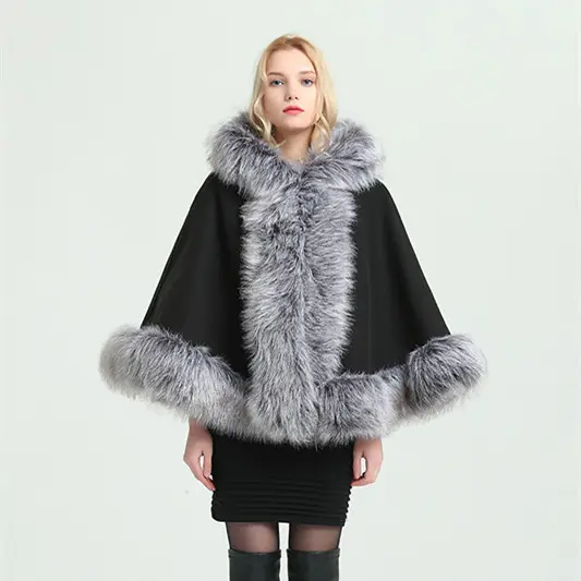 Bán Buôn Thời Trang Fluffy Faux Fox Fur Trim Fake Fur Cape