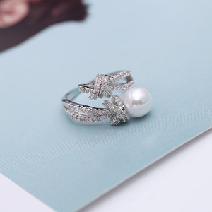 Women <strong>Pearl</strong> <strong>Ring</strong> <strong>Design</strong> White Gold Plated Rhinestone Cubic Zircon Micro Pave Knot Adjustable <strong>Pearl</strong> <strong>Rings</strong> - Product Image 6