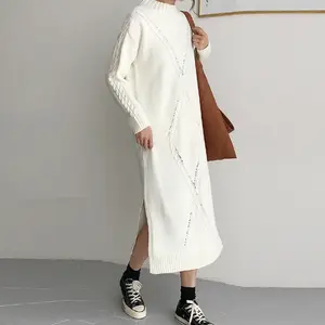 Pullover invernale a maniche lunghe a maniche lunghe con <span class=keywords><strong>spacco</strong></span> laterale al ginocchio abito da donna - Product Image 1