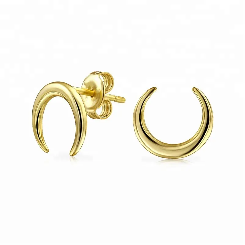 Wholesale accessories women statement horn earrings saudi gold moon jewelry