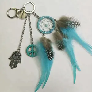 Hand Made Dreamcatcher Key Chain with Hook Glass Iron Turquoise Promotion Bag Charm Carabiner Keychain Indivadual OPP Bag 10pcs