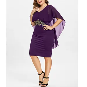 太った女性のための高品質のプラスサイズのシフォン刺繍イブニングドレス
