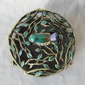 Antique Bronze Màu Xanh Lá Cây Jeweled Kim Loại Thủy Tinh Đính Hộp Với Chim Trên Nắp - Product Image 4