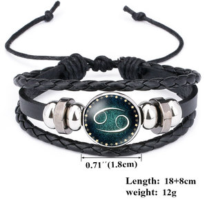 Mulit-capas 12 Constelaciones pulseras de botón de cristal luminoso <span class=keywords><strong>pareja</strong></span> aleación hecha a mano cuero trenzado pulseras del zodiaco regalo - Product Image 4