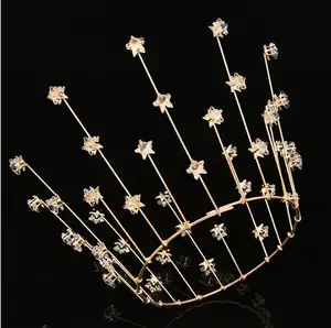 Tiaras de noiva, acessórios de cabelo de cristal grande, tiara para casamento, coroa de metal, dourada