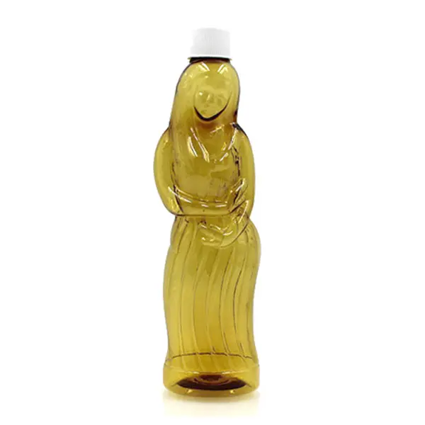 New Plastic Drinking 240ml Yellow Clear Elegant Sexy Woman Body Shaped Plastic Pet Juice Bottle With Caps