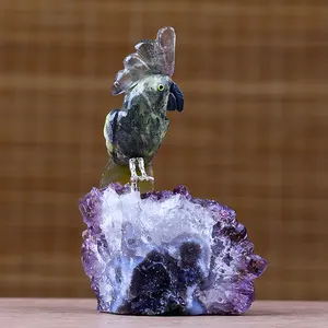 Grosir Kuarsa Alami Diukir 4 Inci Kristal Parrot Patung