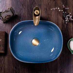 Trang trí tàu Sinks rửa lưu vực hình dạng hình bầu dục độc đáo Hand Painted Ceramic cho phòng tắm sứ tráng men Trung Quốc Brown với màu xanh - Product Image 4