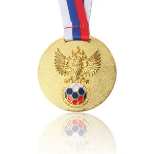 Медь покрытая золотом под заказ 3D двойной логотип Футбольная Спортивная награда медаль с сублимационной лентой шнурок