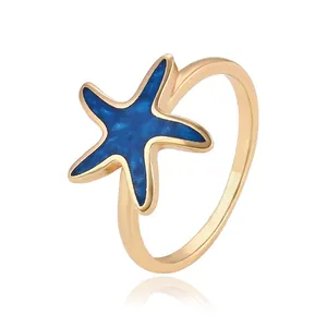 14058 Best selling high quality cute style women jewelry starfish shape simple design gold finger ring
