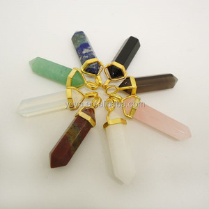 JF6506 Colgante de Cristal Hexagonal con Punta de Cristal y Base Dorada para Piedras Preciosas, Colgante de Piedra Preciosa en Forma de Bala - Product Image 2