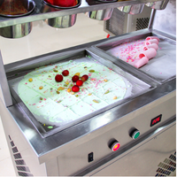Machine à rouleaux de crème glacée à double plaque carrée à prix réduit avec 5 barils pour la préparation de glaces frites