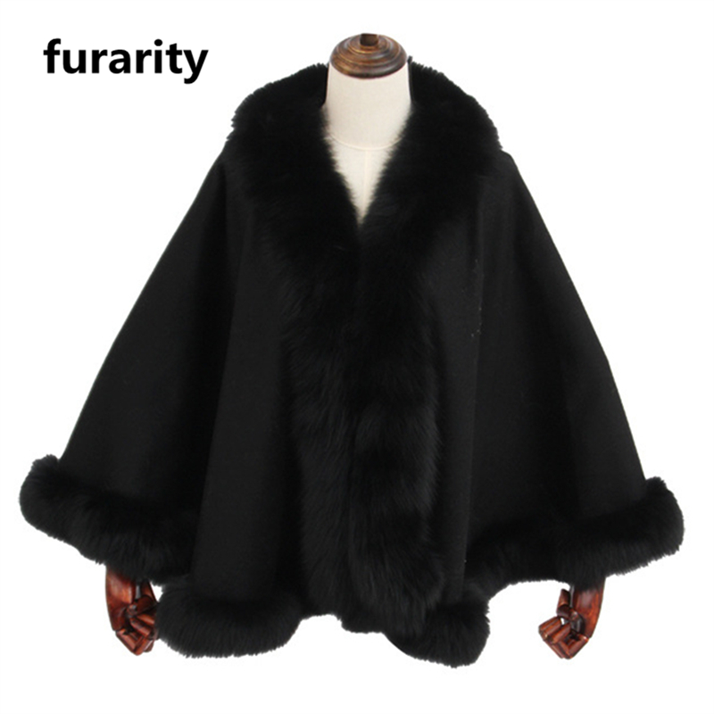 SF0382 новая изящная кашемировая накидка с отделкой из натурального Лисьего меха, меховая шаль для женщин на зиму